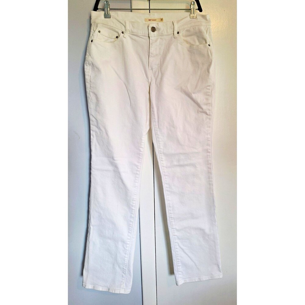 Levi’s 505 Women’s White Denim Jeans Straight Fit Mid Rise Size 12
